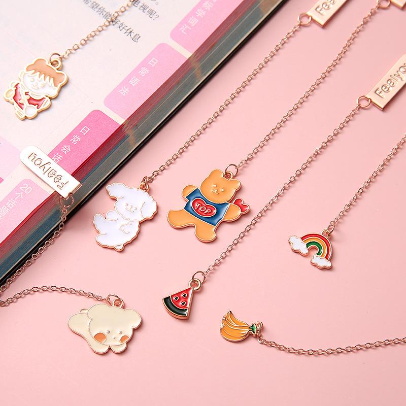 Kawai Stationery Creative Cartoon Metal Pendant Bookmark Handbook Decoration Cute Small Student Folder Women School Supplies