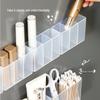 Wall-Mounted Makeup Organizer: No-Punch Translucent Tri-Compartment Eyebrow Pencil, Lipstick, and Brush Holder.