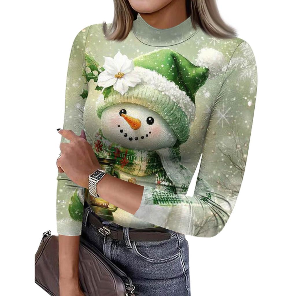 Damen Slim Bottom T-Shirt Mode Lässig Farbverlauf Druck Rundhals Pullover 3/4 Ärmel Top