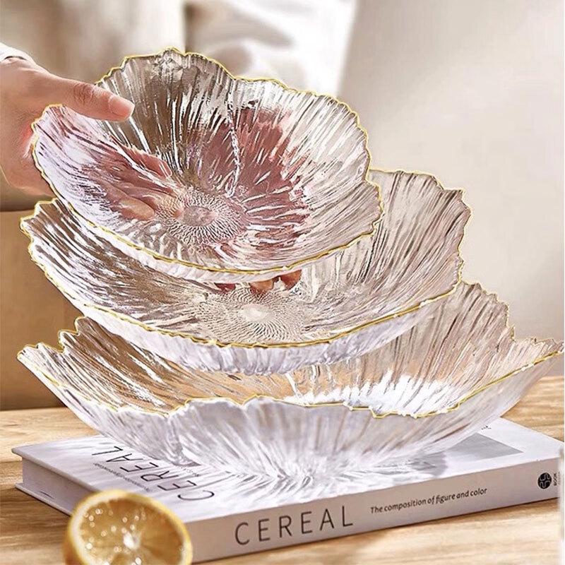 European Style Transparent Gold Rim Glass Snack Plate Set