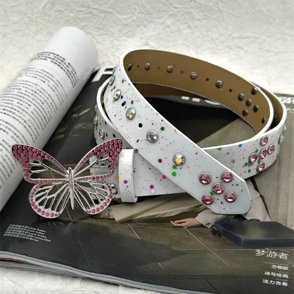 Rhinestone Butterfly Buckle Waist Belt Sweet Women's Waist Belt Clothing Accessories