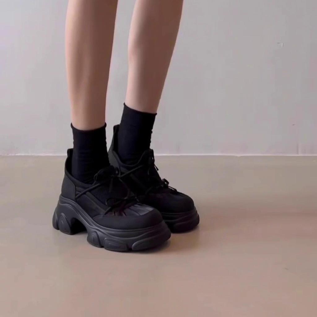 Cowhide Version~ Bow Casual Small Leather Shoes Platform Loafers Women's One-pedal Shoes Sports Shoes Thick Heel Single Shoes