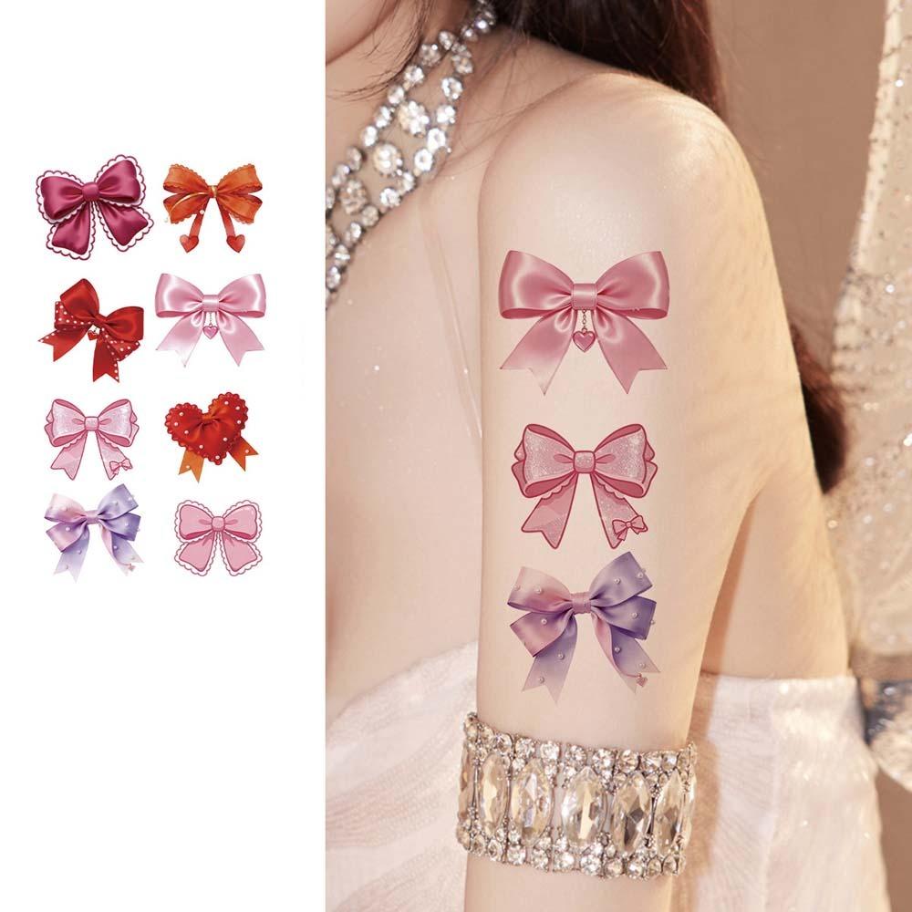 Pink Bowknot Ribbon Colorful Bow Tattoo Stickers Waterproof Makeup Stickers  Live House