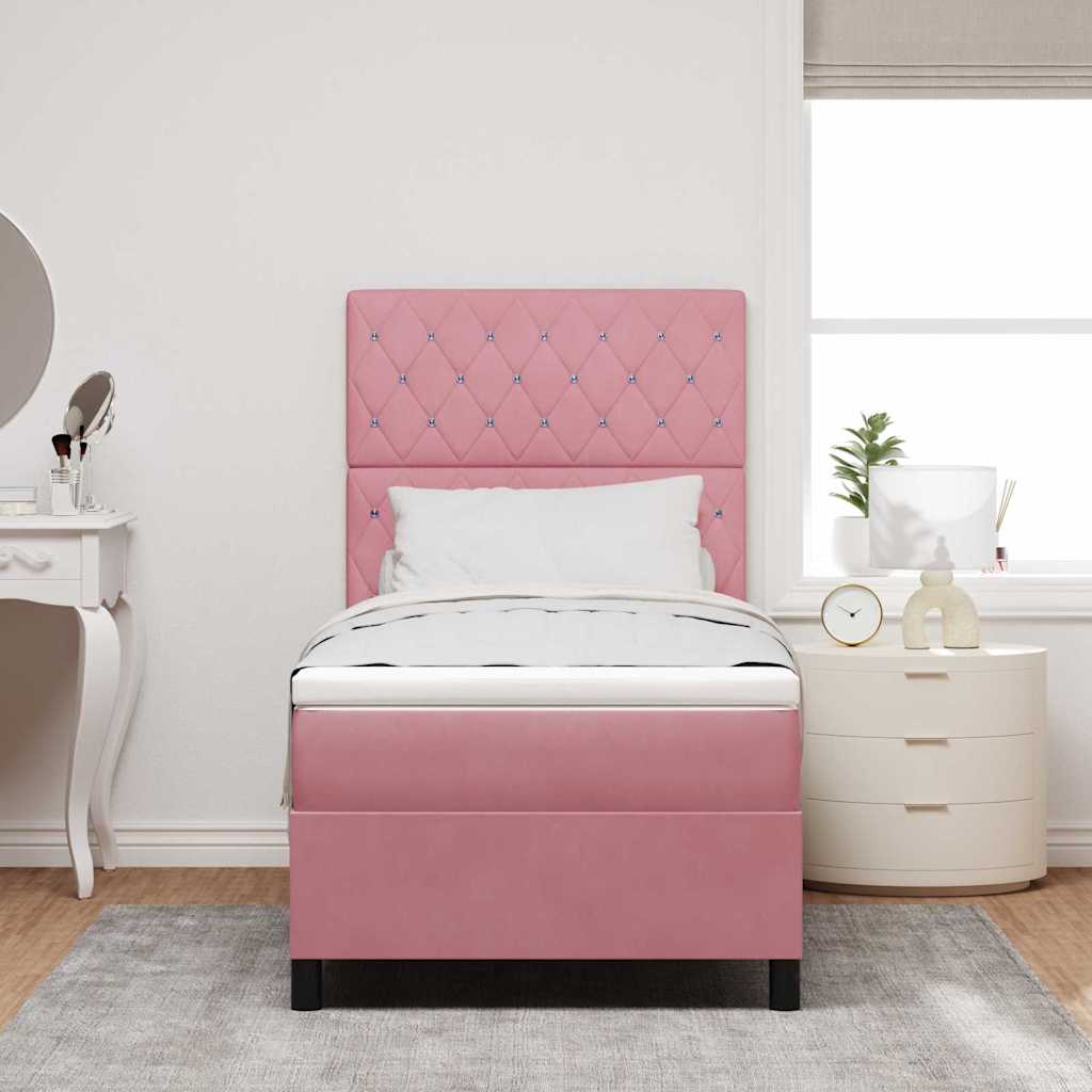 Boxspring bed with mattress and headboard Pink 100 x 200 cm Velvet