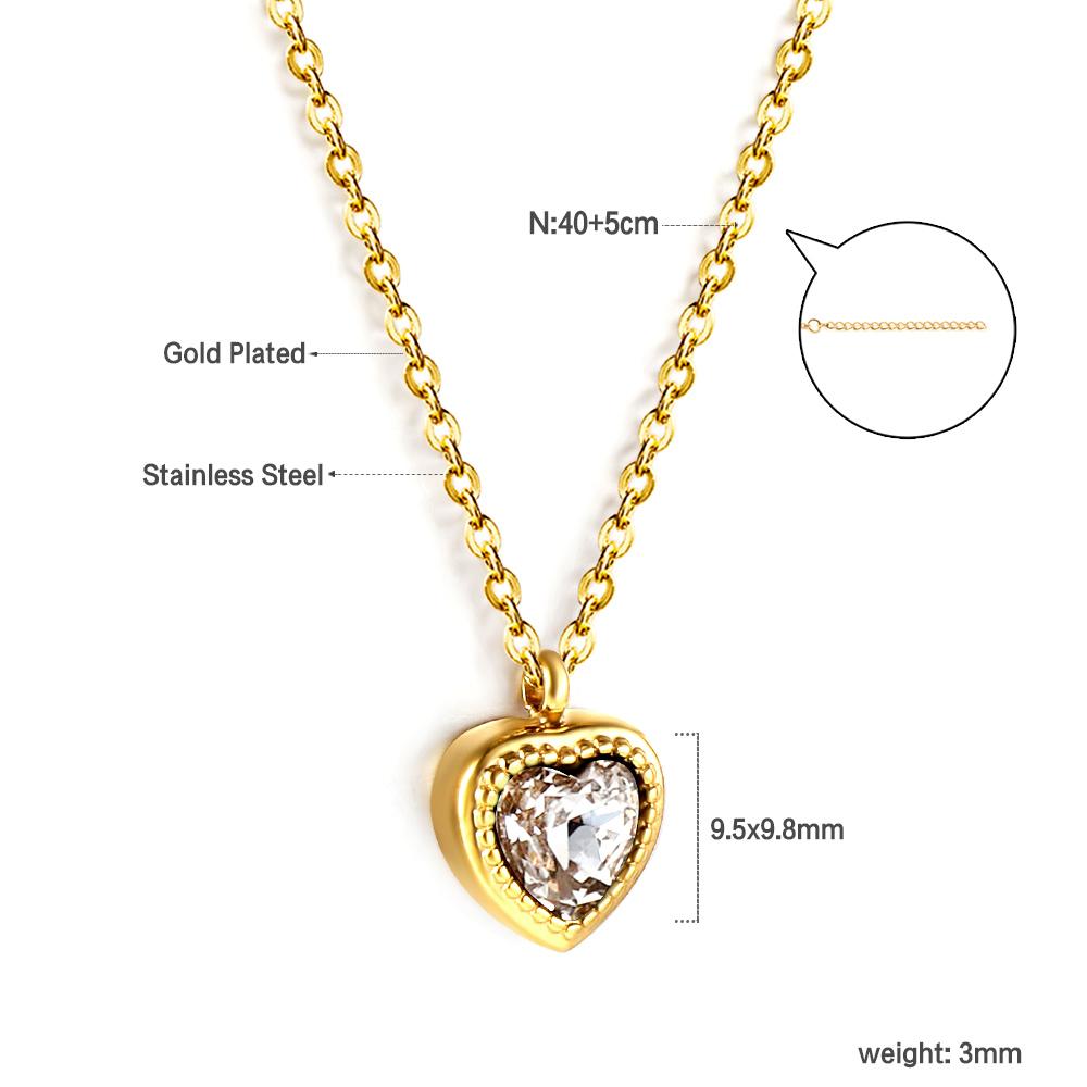 New1 PCS Stainless Steel White Heart Crystal Pendant Necklace 40+5cm Gold Necklace Women Luxury Jewelry O Chain Birthday Gift