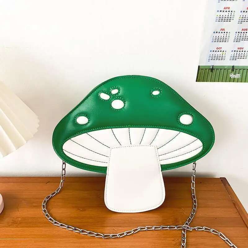 

Funny Mushroom Shape Shoulder Bag for Women Girl PU Leather Handbag Cartoon Crossbody Bag Satchel Tote Female Mini Chain Bag зелёный