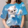 Cute women's T-shirt, cute cat print top, fashionable cartoon pattern T-shirt