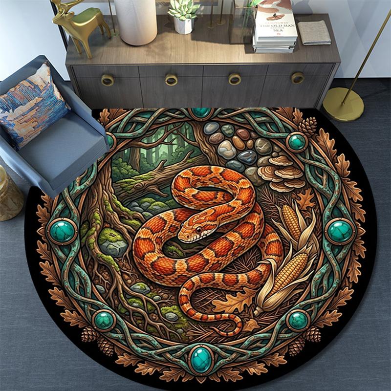 Forest Serpent Emblem Round Area Rug Under Office Chairs Bedroom Living Room Home Decor