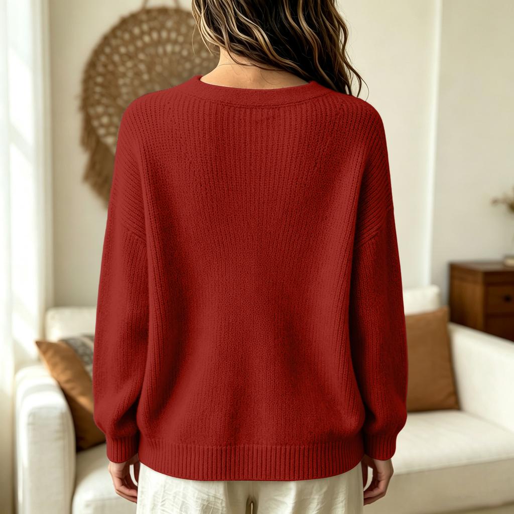 Women's Cardigan Sweater with V-Neck Button Front Long Sleeve Loose Fit Knit Casual