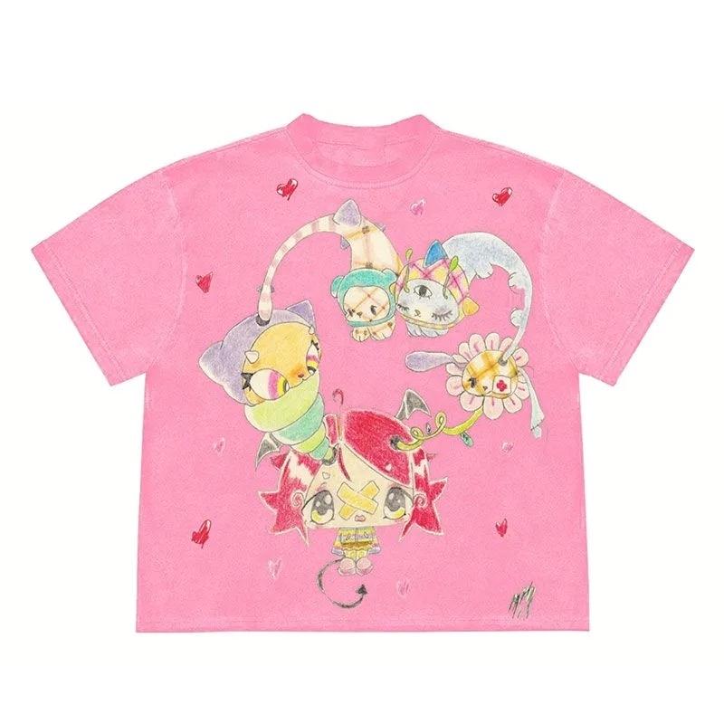 Cute Girl Graphic Print Autumn Pure Cotton Men's and Women's T-shirt Short Sleeve Street Fashion Trend Clothing