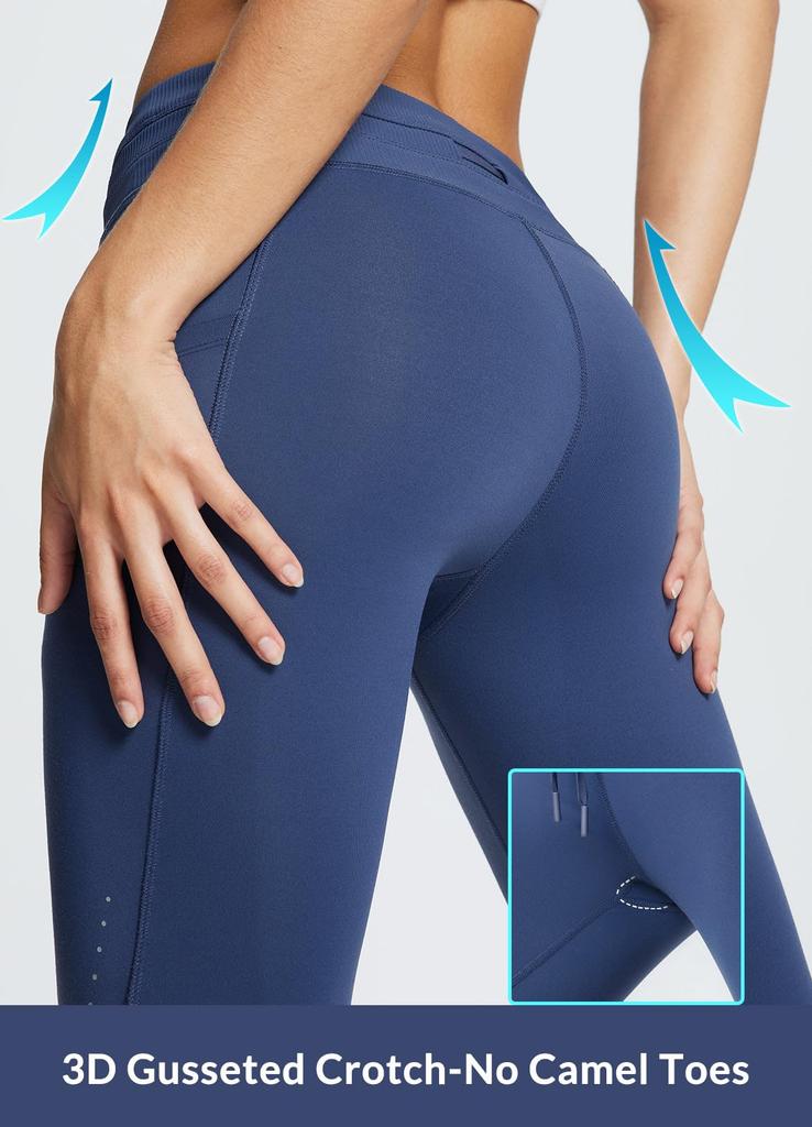 Baleaf Winter Tights with Pants Size L Women's Fleece-Lined High-Waisted Leggings, Waterproof, Cold-Wearing Pockets, Ski/Hiking - Blue, (Japan XL)