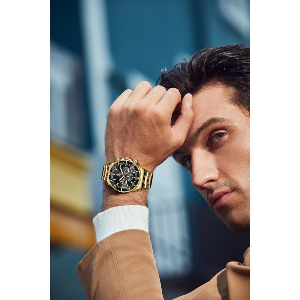 SAPPHERO Men's Analog Wristwatch 13 ATM Waterproof Luminous Stainless Steel Chronograph Date Gold Band Black Dial