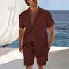 Conjunto de Camisa de Gola Cubana de Manga Curta e Shorts de Verão Masculino, Conjunto Casual Leve de Duas Peças com Caimento Relaxado