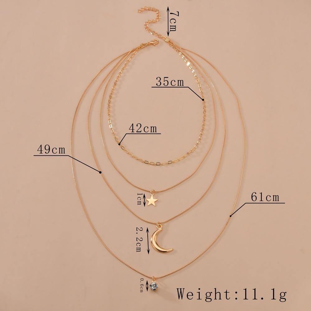 Bohemian, Star Moon Multi-layer Pendant Necklace Metal Female Personality Long Stacked Necklace