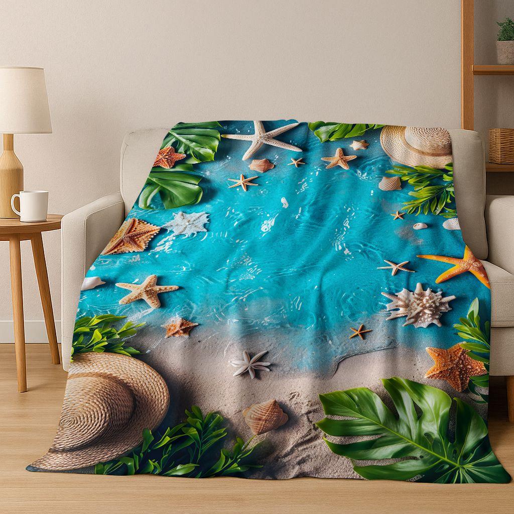Traum Seestern Muschel Tropischer Strand Seestern Kunst Flanell Decke, Gemütliche Weiche Überwurfdecke für Zuhause Schlafzimmer Bett Sofa Abdeckung Geschenk