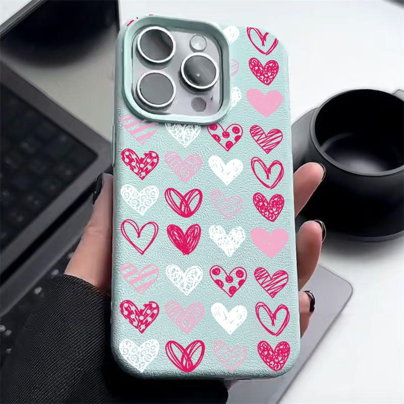 Pinker Liebesherzen-Druck Ledertextur TPU Matte Hülle Für iPhone 16 Pro Max 15 Pro 14 13 12 11 Weich Schlank Stoßfest Handyhülle