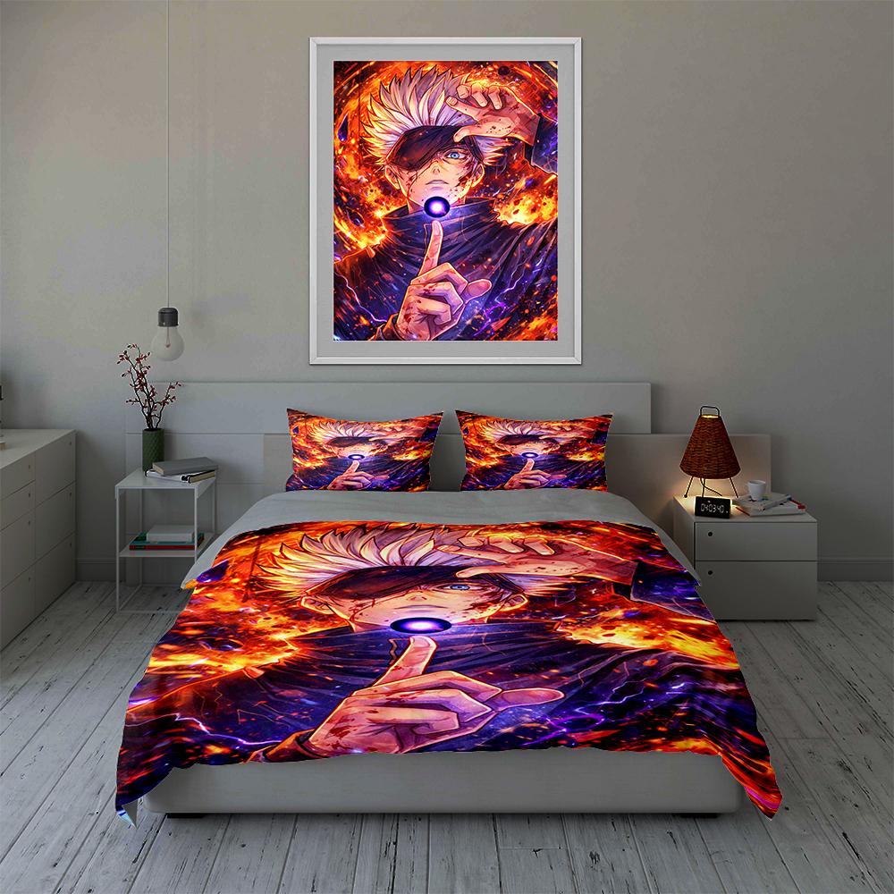 Anime-inspired Fiery Design Bedding Duvet Cover Sets Duvet Covers Pillowcases Gifts (1 * Duvet Cover 2 * Pillowcases, Without Duvet Insert)