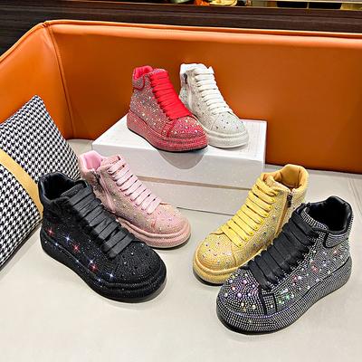 Damesommersneakers med full diamant, pustende sports- og fritidssko i mikrofiber, fasjonable, allsidige sko med tykk såle for kvinner