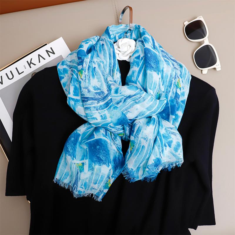 Printed Autumn And Winter Soft Linen Cotton Scarf Shawls Women Fashion Long Floral Tassel Scarfs Scarves Foulard Hijab 180*90Cm