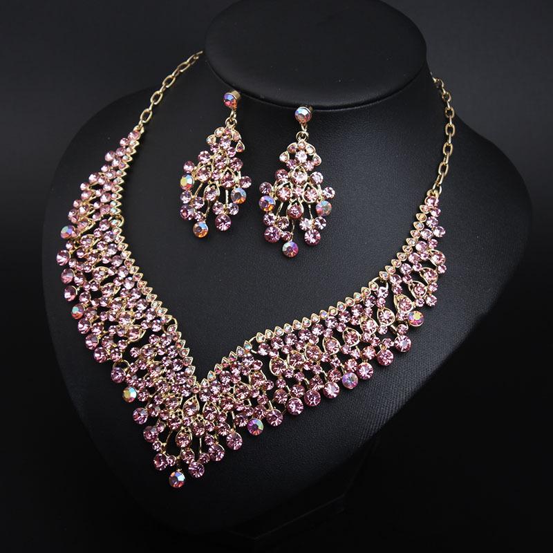2026 European and American Bridal Banquet Crystal Collarbone Necklace Earring Set Women's Dress Jewelry Manufacturer