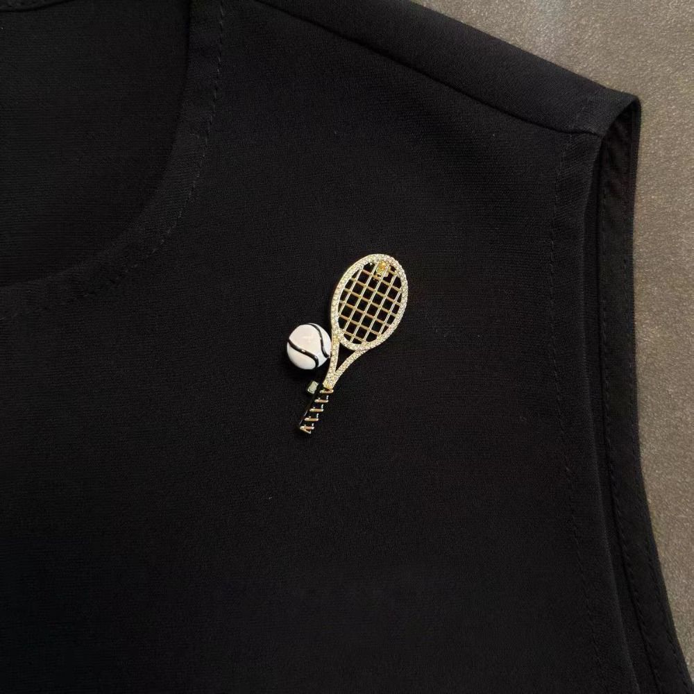 Rhinestone Enamel Metal Clothes Pin Zinc Zinc Alloy Gold Brooch Unique Tennis Racket Brooch  Gift