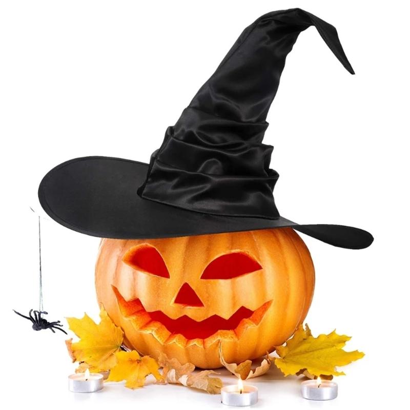 Delicate Witch Wizard Hat Pointed Hat Pleated Halloween Hat Cosplay Props Party Costume Headgear for Christmas Halloween