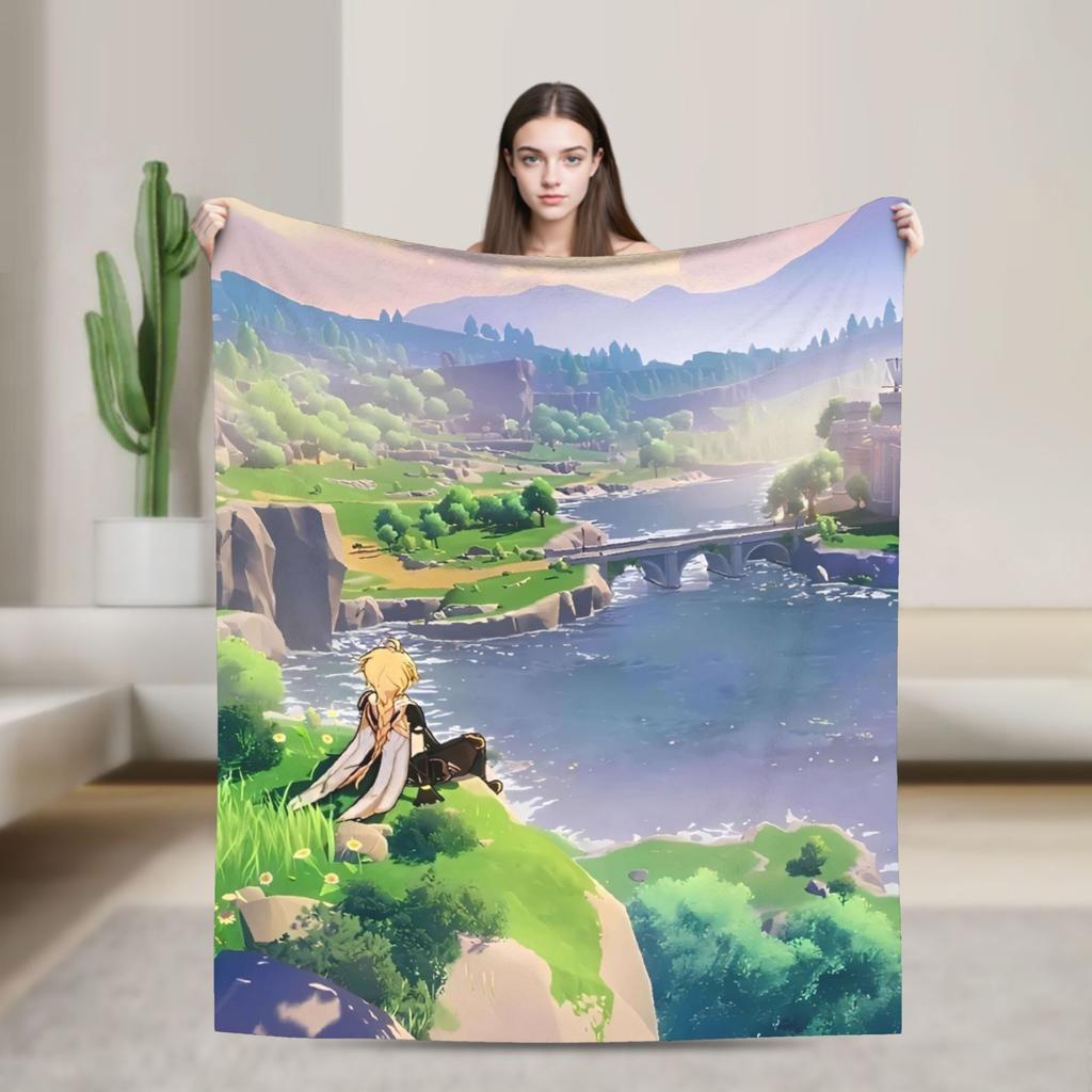 Anime game Genshin Impact Blankets Camping Flannel Bedding Throws For Bedroom Warm Soft Design Quality Bedspread Gift Idea