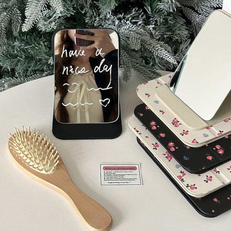 Portable Girly Flower Makeup Mirror - Travel Size, Folding Vanity Mirror for Dorms