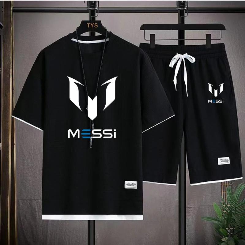 2025 Messi printed men s T-shirt and shorts set, summer sportswear, loose fitting T-shirt, 2 pieces XXXL