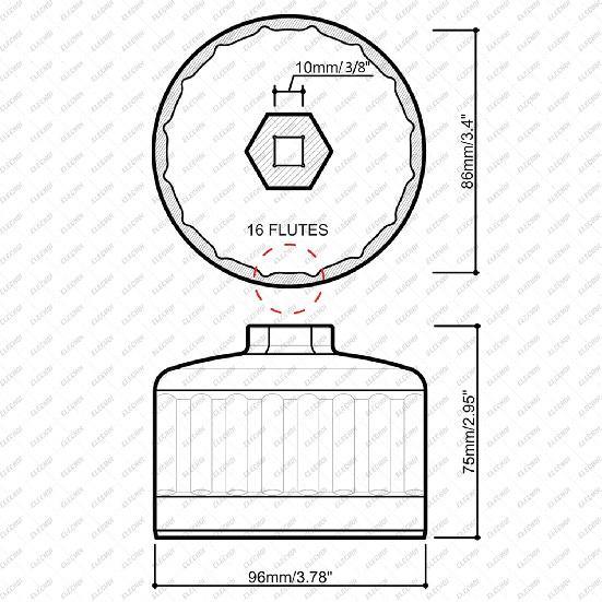 86.4Mm 16Flutes Oil Filter Cap Wrench Removal Tool Socket For BMW Engines/For Volvo With 86Mm Filter Housing Caps, Silver Heavy-Duty Aluminum