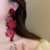 Long Flower Dangle Earrings Silver Rose Earrings Vintage Bohemian Jewelry Suitable for Women Party Holiday Wear