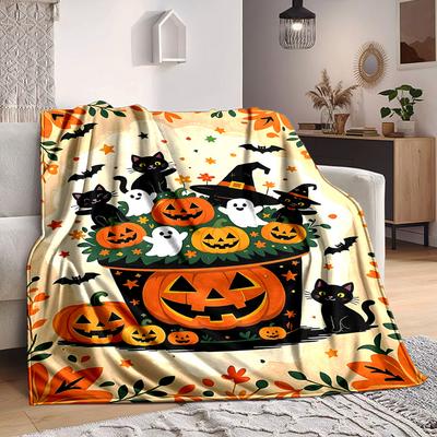 1pc Halloween Decorations Blanket Lightweight Flannel Blanket Throw Blanket For Sofa, Bed, Travel, Camping, Livingroom, Office, Couch, Chair, And Bed