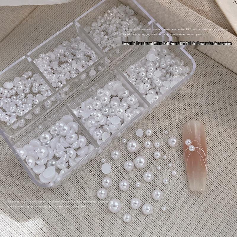 High-Gloss Mixed Size Flat-Back White Pearl Nail Art Gems