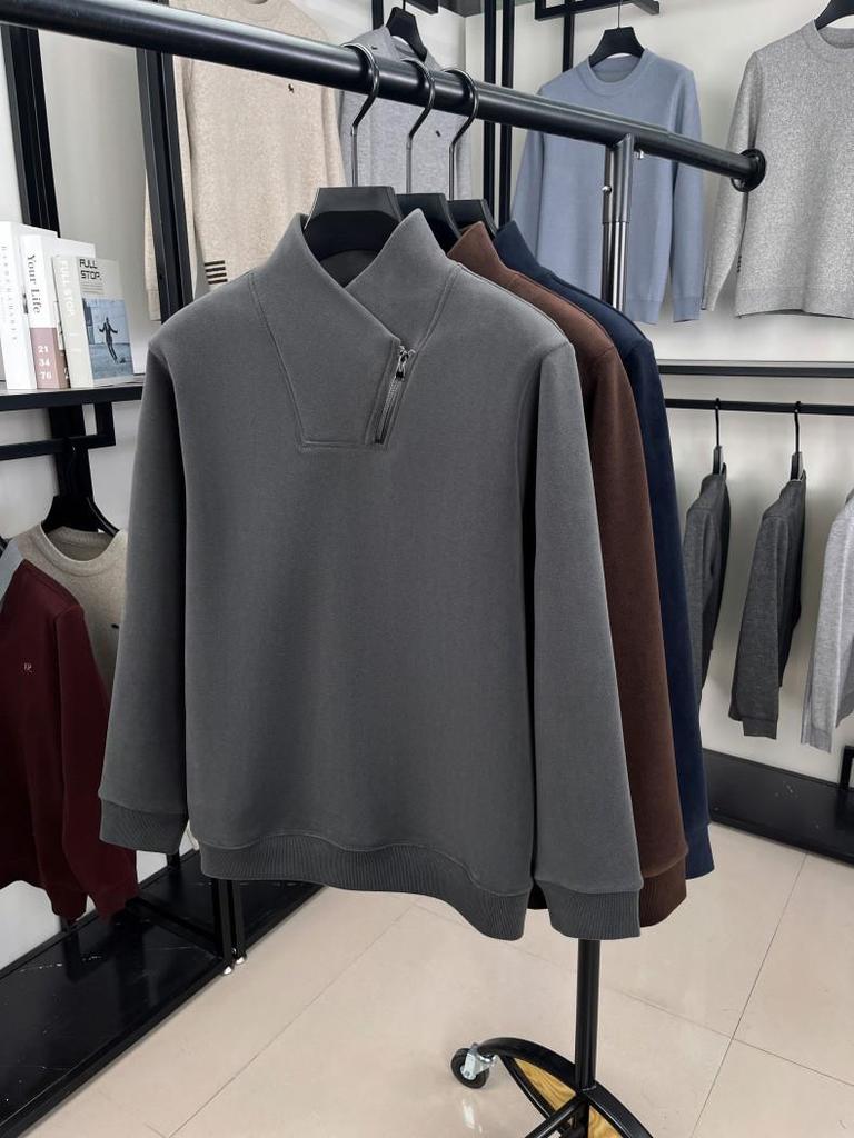 Men's Double-Sided Sherpa Fleece Hoodie, Half-Zip Stand Collar, Thickened and Warm Pullover Base Layer