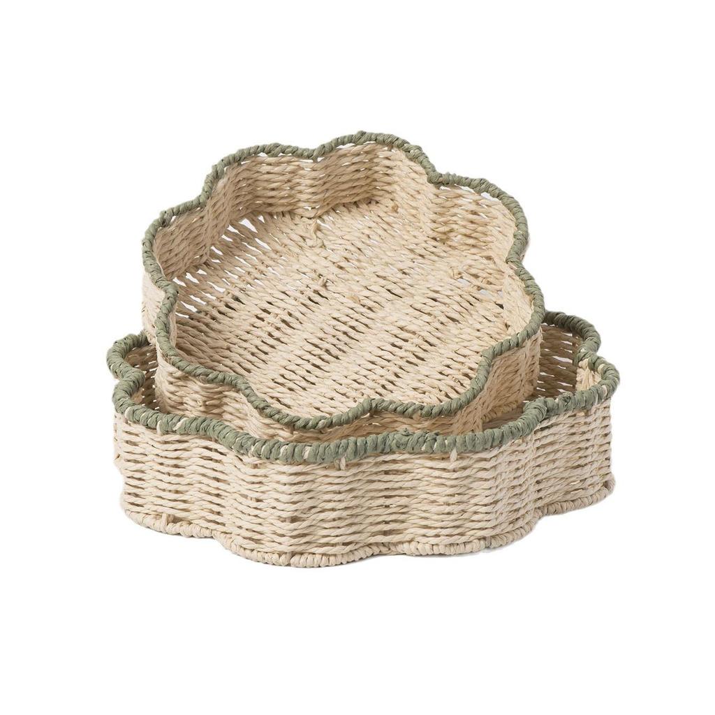 Hand-Woven Paper Rope Storage Basket Imitation Rattan Household Storage Basket Living Room Snack Tray Desktop Storage Basket