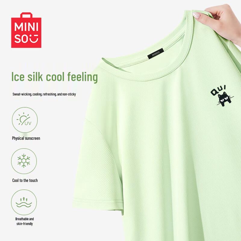 MINISO Women s Ice Silk Quick-Dry T-Shirt with Cool Cat Logo S
