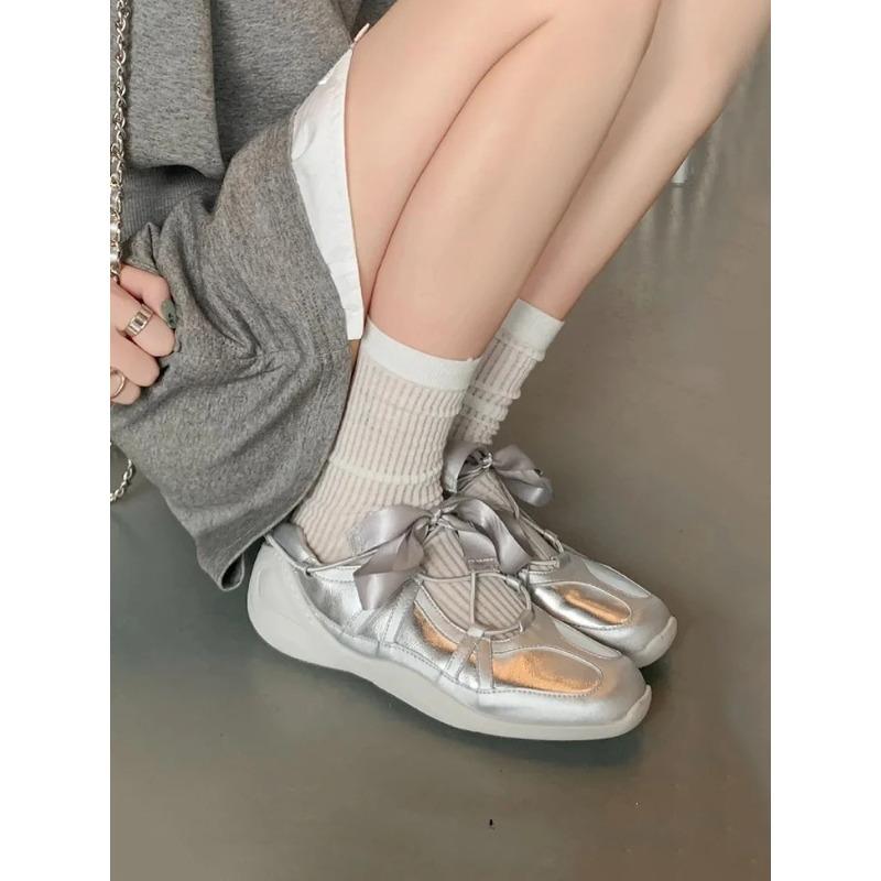 Ballet Sle Square Head Mary Jane Oes Women's Increased Height Sweet Sister Ribbon Knot Casual