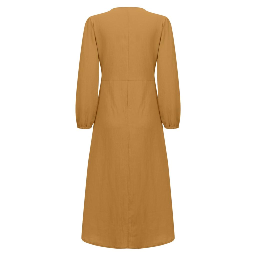 Women's Button Down Cotton Linen Vintage Casual Long Sleeve Dress