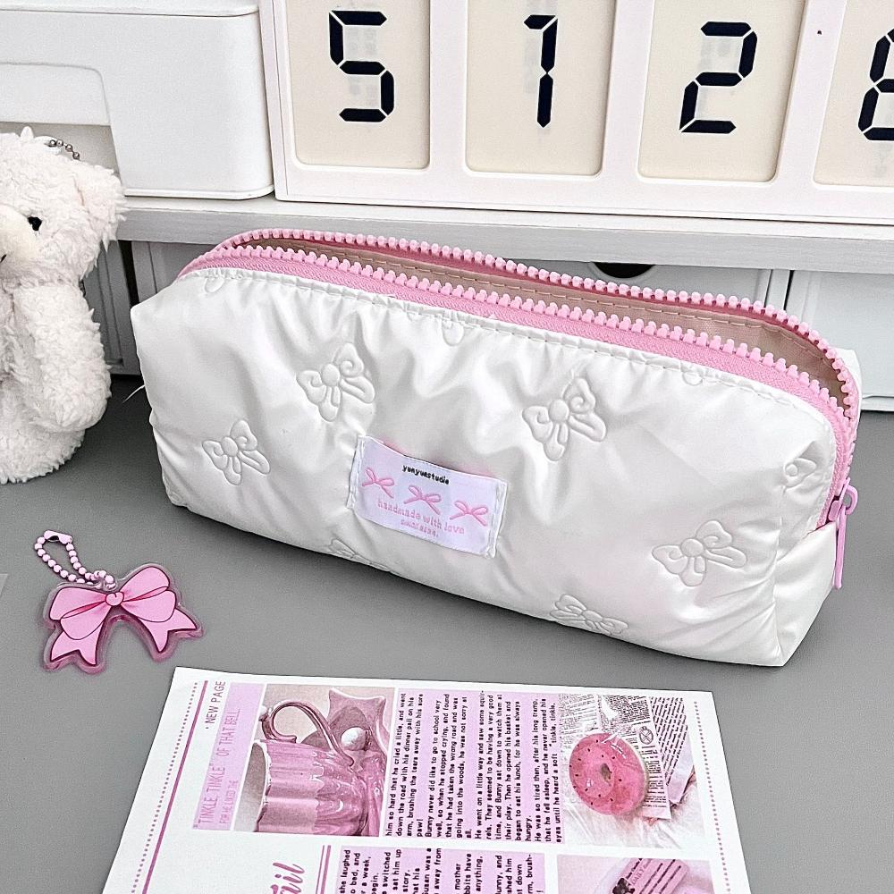 New Bow Cosmetics Bag Ins High Beauty Cute And Compact Stationery Pen Storage Bag Large Capacity Student Makeup Bag