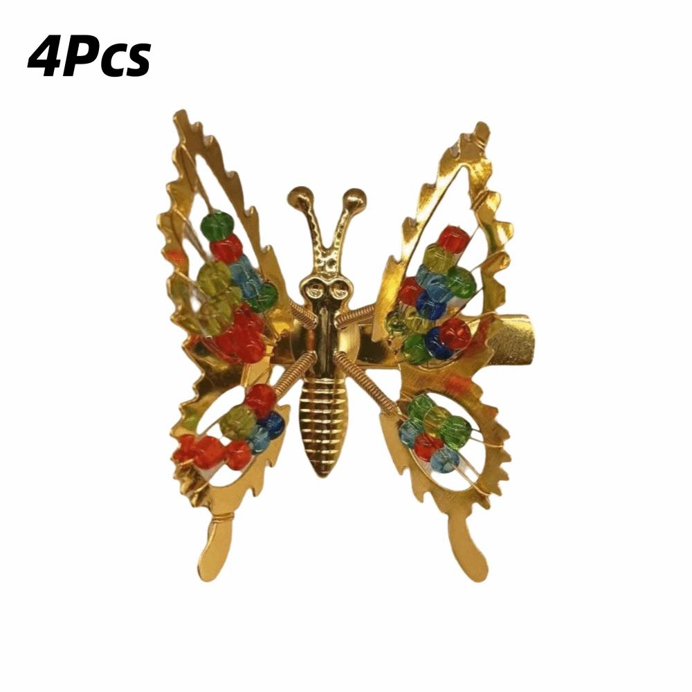 4Pcs Beaded Butterfly Hair Clip Alloy Decorative Hair Clip New Butterfly Hair Barrette Daily Wear золотой