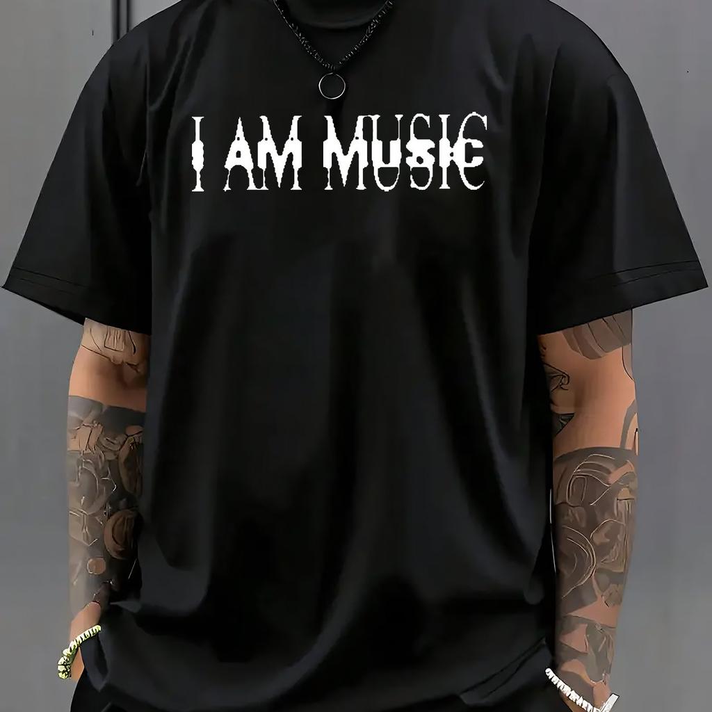 I AM MUSIC Graphic Tee Men Short Sleeve Cotton Crew Neck Casual Summer TShirt