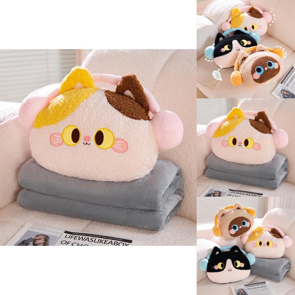 Cat Animal Pillow Cover With Foldable Blanket For Home And Car Use