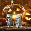 2 Pcs Gothic Skeleton Figurine Creepy Halloween Skull Statue Realistic Resin Tabletop Ornament for Home Bookshelf Decoration
