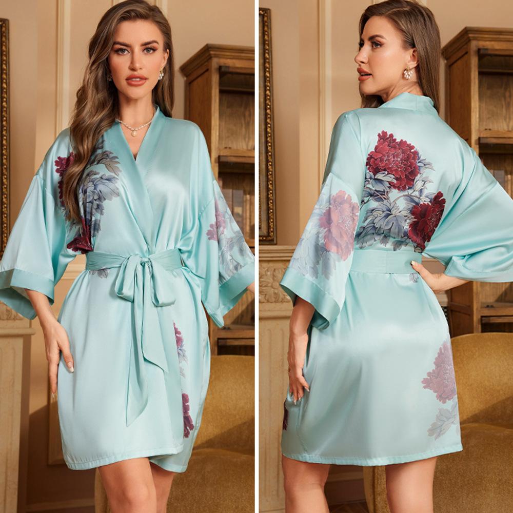 Pajamas Women's Satin Chiffon Spring and Summer Yaoting Light Luxury Seven-quarter Sleeve Cool Nightgown Bathrobe Women's Loungewear