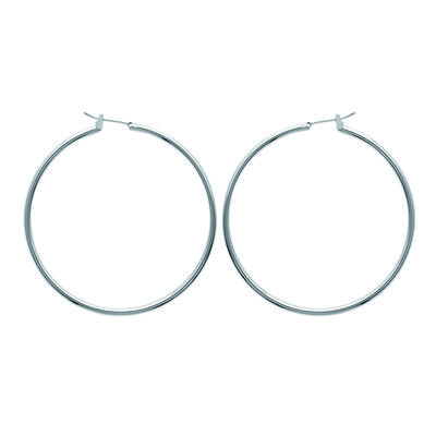 [R3636] - Silver 'Simplicity' Hoop Earrings (rhodium) - 50mm 2mm