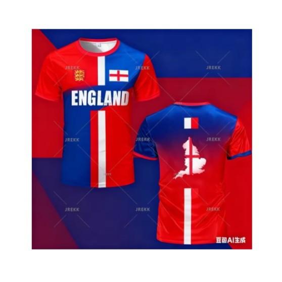 T-shirt Royaume-Uni Angleterre UK Football Maillot de Football Impression Drapeau 3D National CHEER Manches Courtes Entraînement Col Rond Uniforme de Sport Unisexe Hommes Femmes