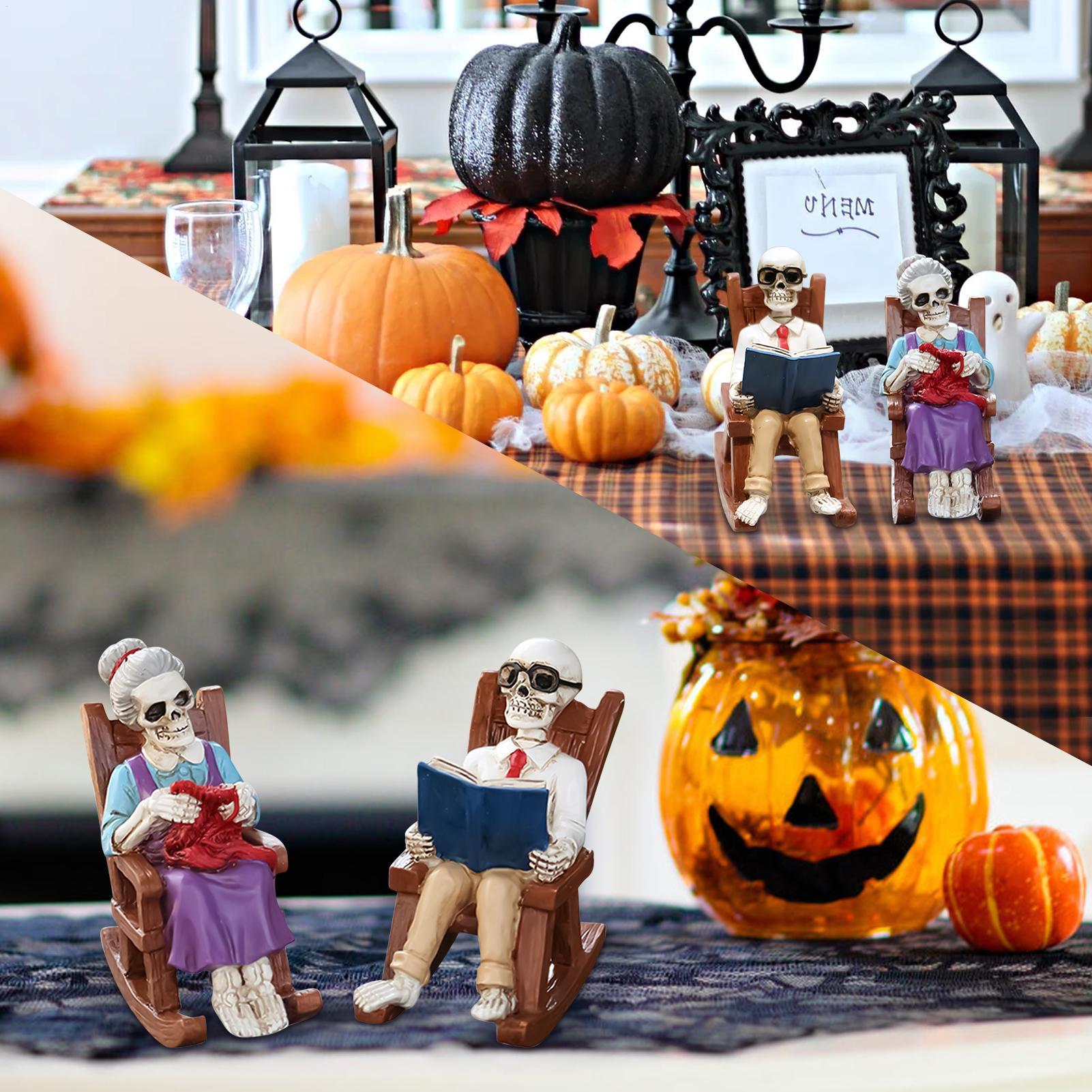 Фигурки скелетов пара Кресло-качалка Скульптура черепа Статуэтка из смолы Пара Читающая Украшение Домашний декор Для полки Стола China Mainland