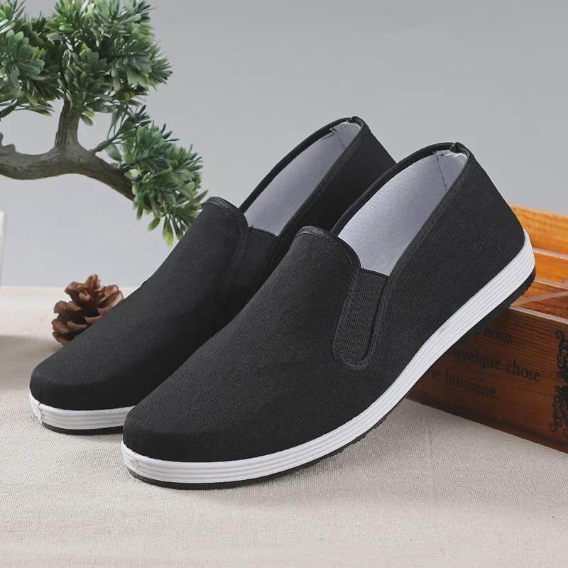 Old Beijing Men's Slip-On Black Cloth Shoes with Cow Tendon Soles