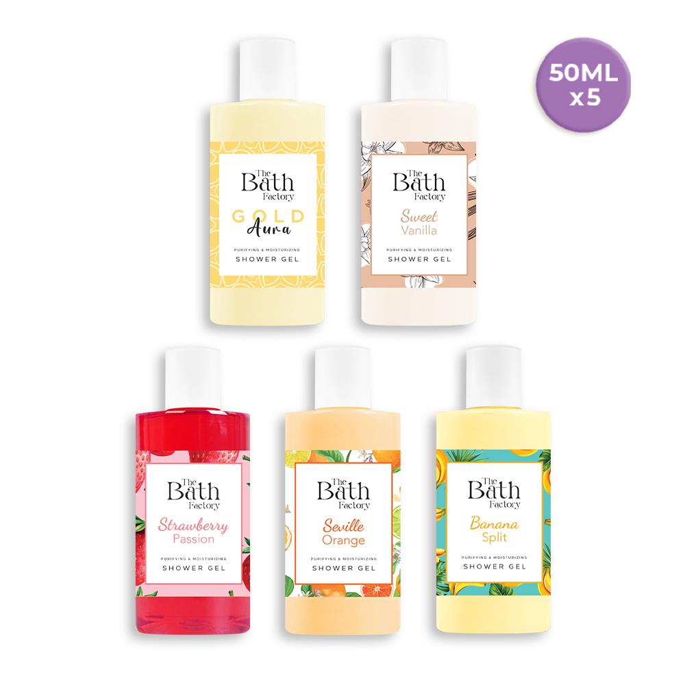 Coffret de gels douche The Bath Factory – 5 x 50 ml Parfums rafraîchissants et nourrissants 250ml