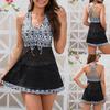 2023 Women's Split Swimsuit with Skirt Boxer Shorts - Conservative, Backless, Mesh Hem Design